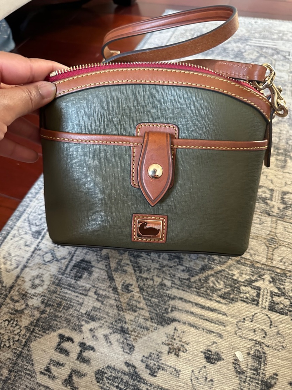Dooney & Bourke Olive and Brown Leather Trim Crossbody